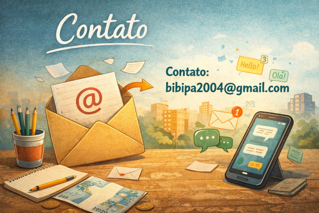 lustração da página de contato do blog A Vida Não Cabe na Fatura, simbolizando comunicação acessível e apoio ao leitor.