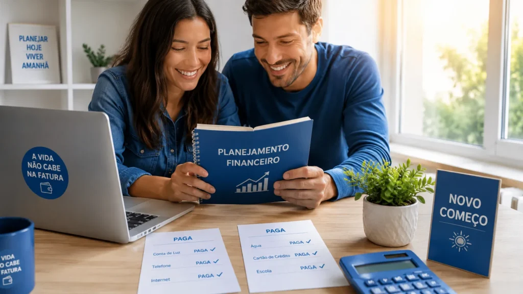 Homem e mulher fazendo o planejamento financeiro 